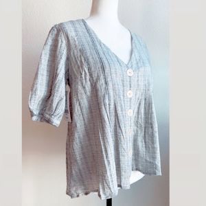 NEW Grey Plaid BabyDoll Bell Sleeve ButtonUp Top Cottagecore